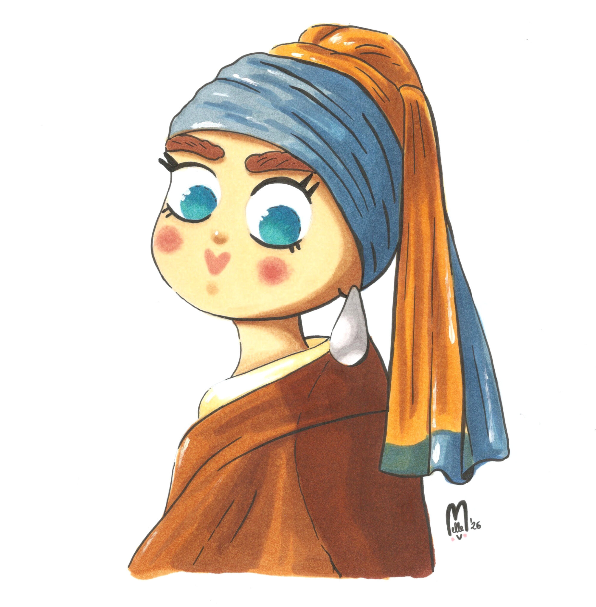 illustration tableau Jeune fille à la Perle - feutres