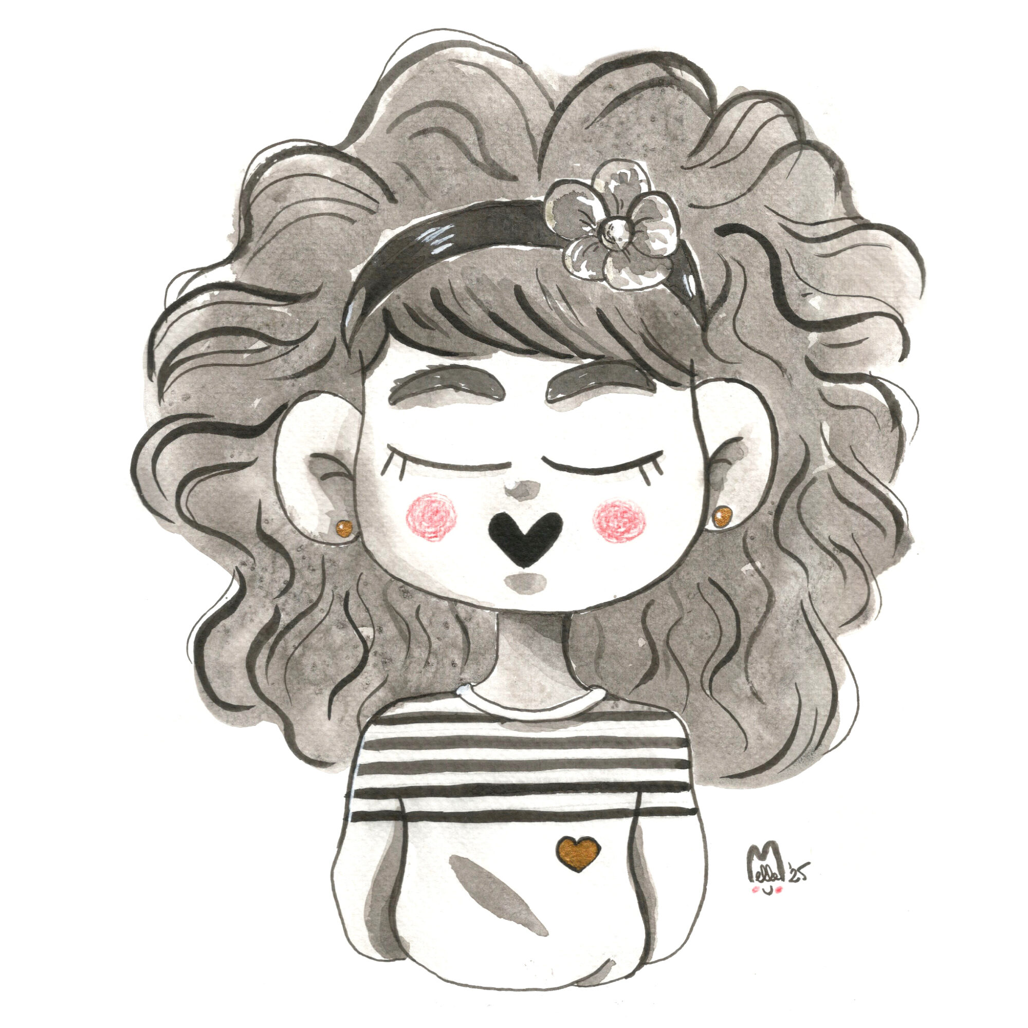 Illustration encre de chine - portrait fille